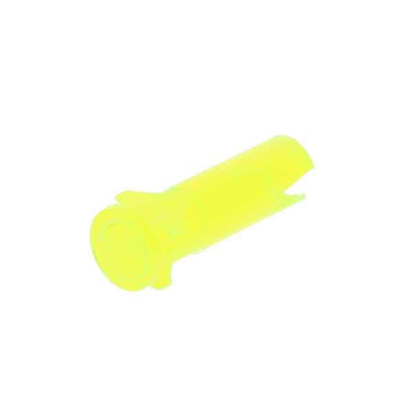 A yellow plastic tube with a hole on a white background.