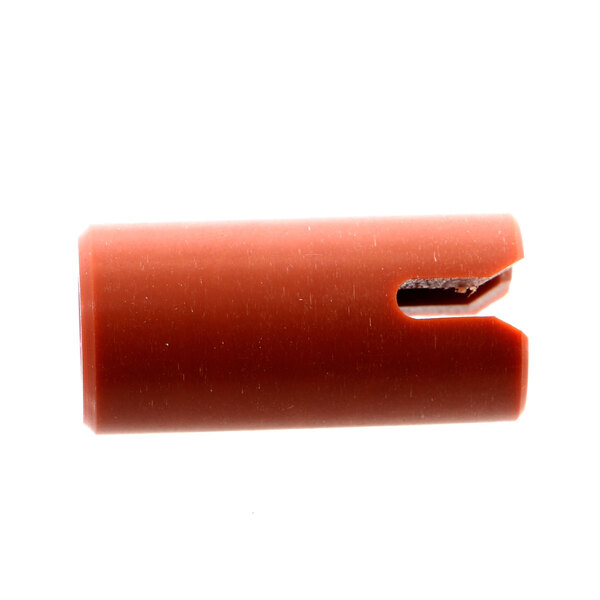 A close-up of a red plastic Electrolux sleeve with a small hole in it.