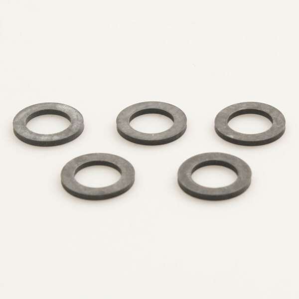 A group of black rubber gaskets with metal rings.