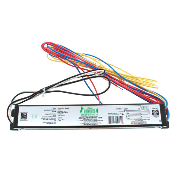 A Beverage-Air Fulham 120v Ballast with colored wires.