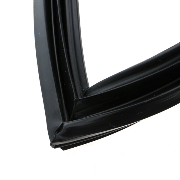 A close up of a black corner of a Victory glass door gasket.