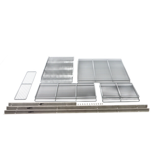 A Glastender shelving set with metal grates and bars.