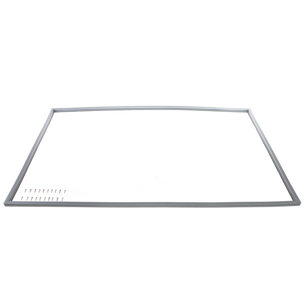 A white rectangular gasket with a gray metal frame.