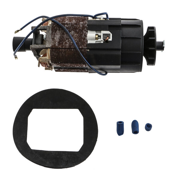 An Electrolux convection oven motor with blue wires and a round hole.