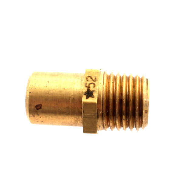 A close-up of a brass Cleveland vertical nozzle with a small hole.