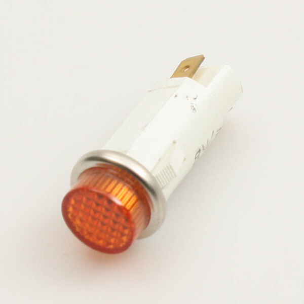 A close-up of a Blodgett round white indicator light with orange trim.