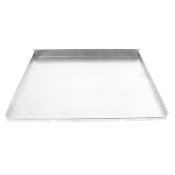 A metal tray with a white background.
