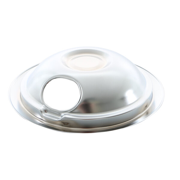 A silver APW Wyott pan drip lid with a hole in it on a white background.