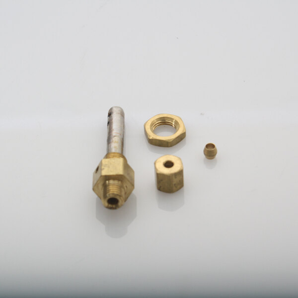 A close up of a brass Southbend pilot fitting and nut.