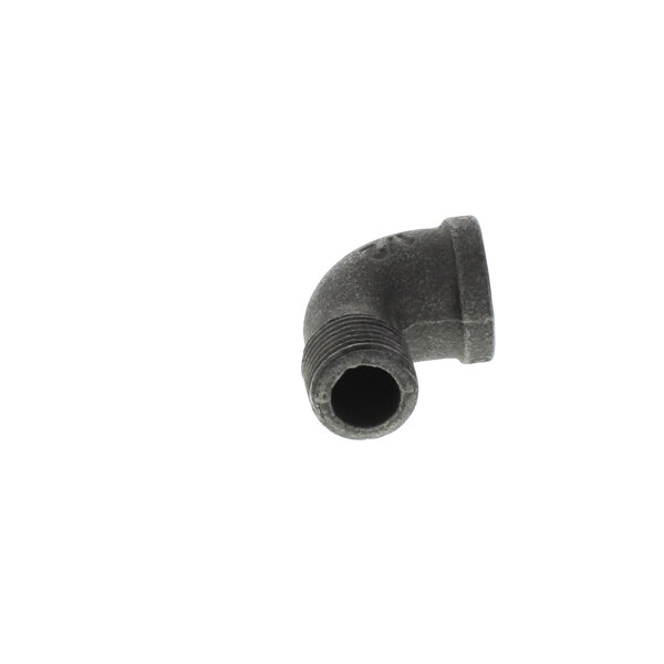 A black pipe fitting with a hole on a white background.