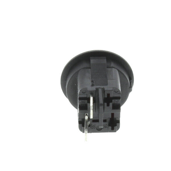 A close-up of a black plastic Rocker Switch plug with two prongs.