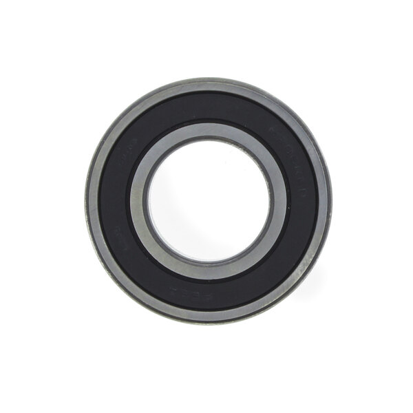 A close-up of a black and white Univex bearing.