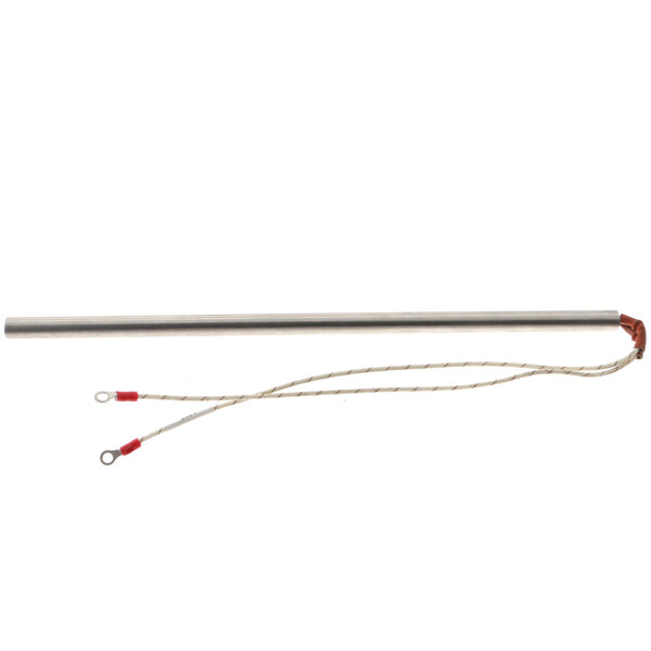 A metal rod with a red cord attached to it.