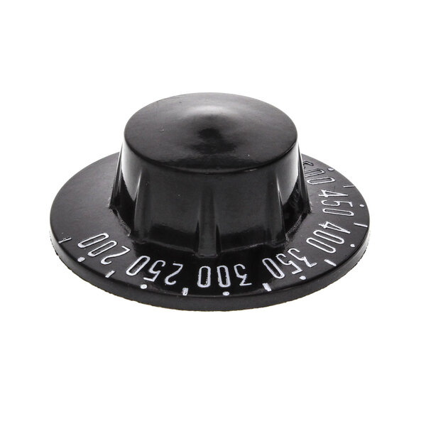 A close-up of a black plastic Southbend knob with numbers.