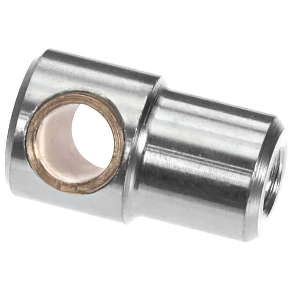 A stainless steel metal piece with a hole in it.
