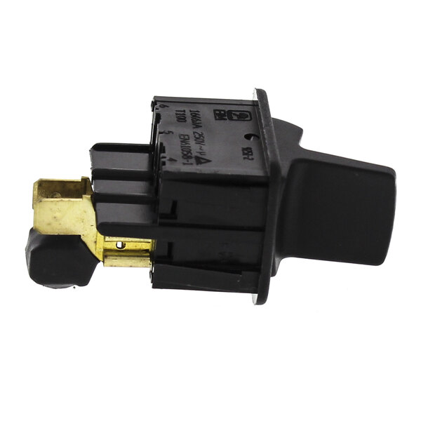 A close-up of a black and gold Vitamix Hi/Low switch.