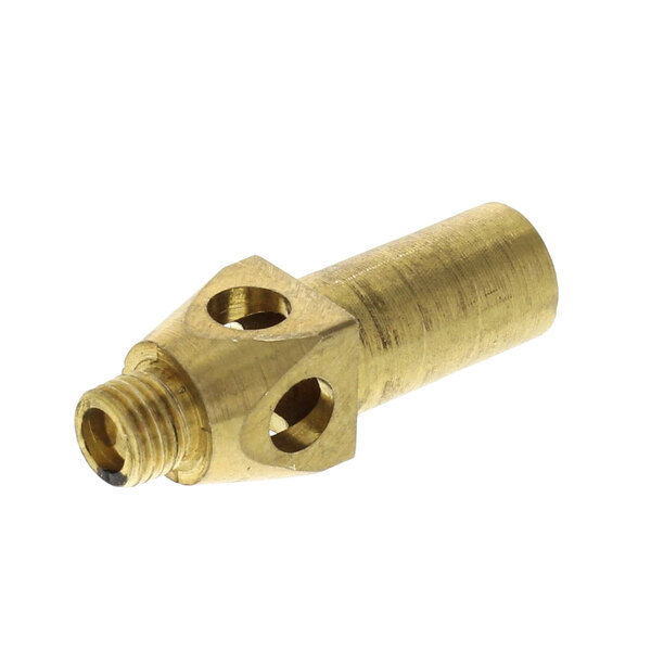 A close-up of a gold brass Imperial Jet Burner threaded pipe.