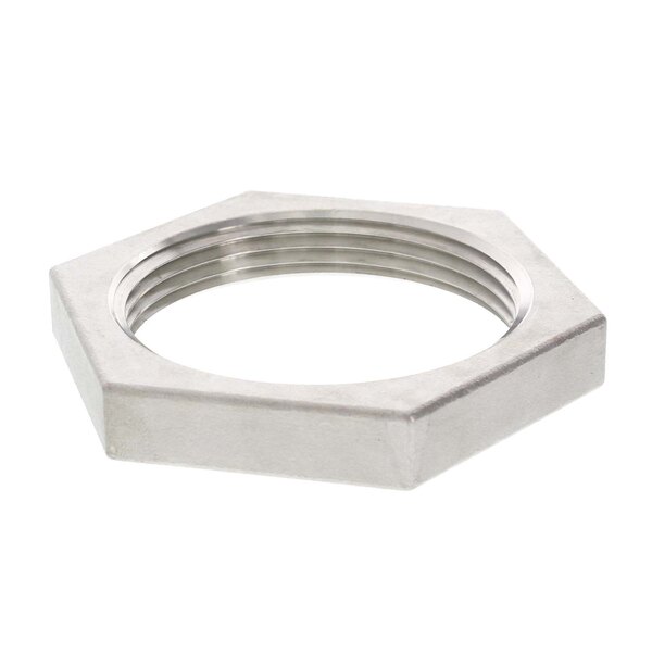 A hexagon shaped stainless steel Champion lock nut.