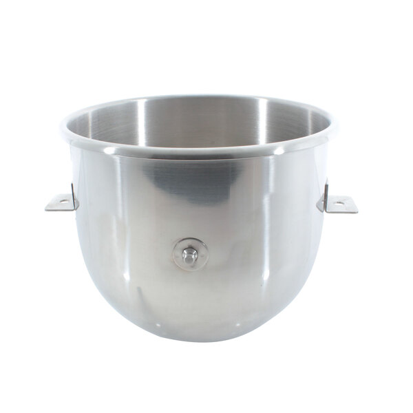 A silver stainless steel Blakeslee 20 qt mixing bowl with two handles.