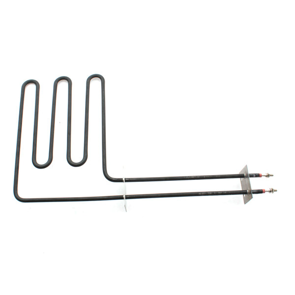 A black metal Duke 600102 heating element with two wires.