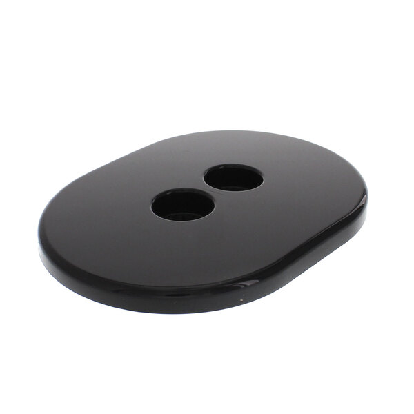 A black plastic Franke bean hopper cover with two holes.