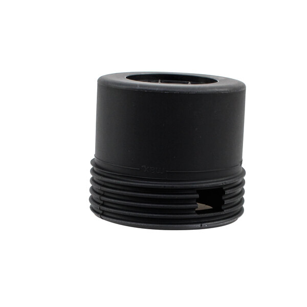 The lower part of a black plastic pedestal with a hole.