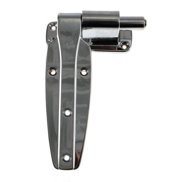 A close-up of a Kason stainless steel metal hinge with screws.