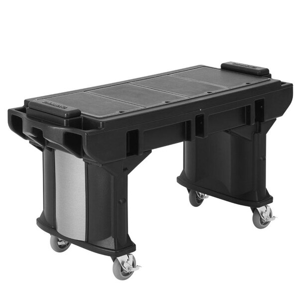 A black Cambro Versa work table with casters.