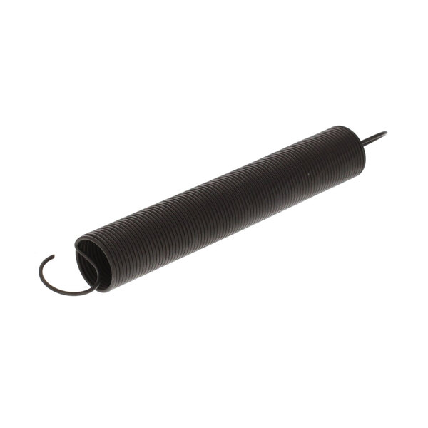 A black rubber spring with a metal handle on a white background.