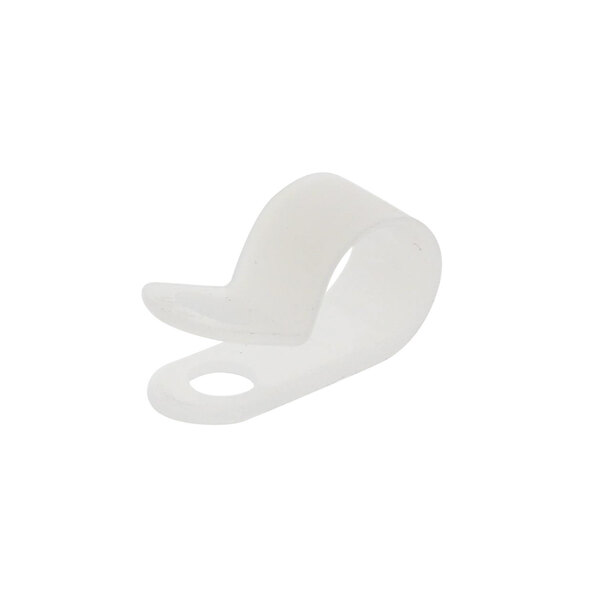 A white plastic clip with a hole.