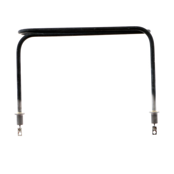 A black metal bar with two black wires attached to it.