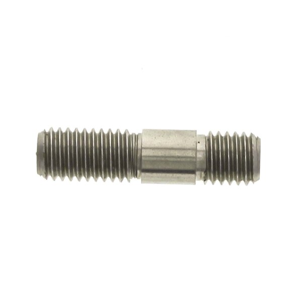 A close-up of a stainless steel threaded bolt.