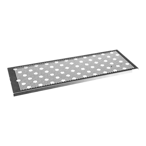 A rectangular metal plate with holes.
