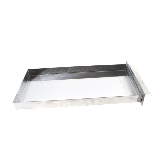 A silver rectangular metal tray.