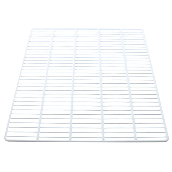 A white plastic shelf grate with a grid pattern.