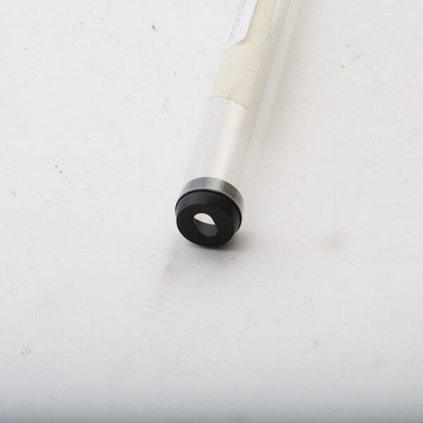 A white and black cylindrical plastic tube with a white cap on one end.