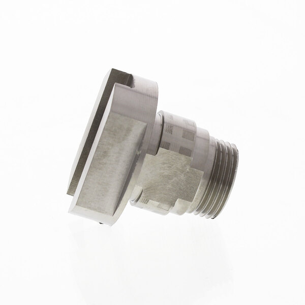 A silver metal Univex Blade Support with a threaded pipe fitting.