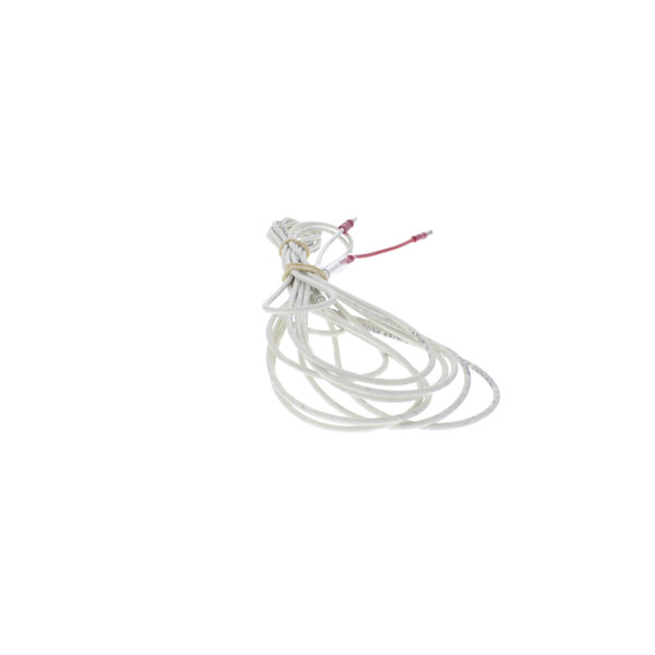 A white wire with red ends attached to it.