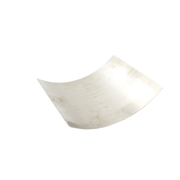 A curved metal sheet with a silver plate on a white background.