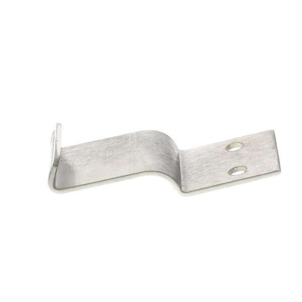 A stainless steel Norlake extended latch bracket with two holes.