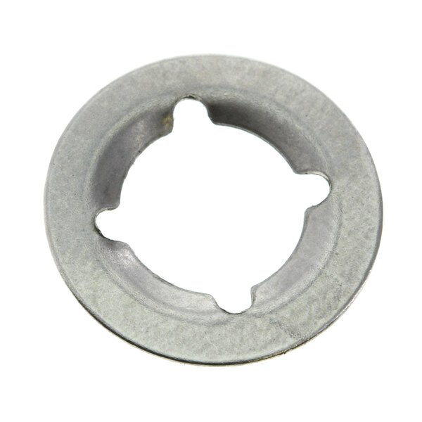 A round metal Beverage-Air retainer ring with a hole in it.