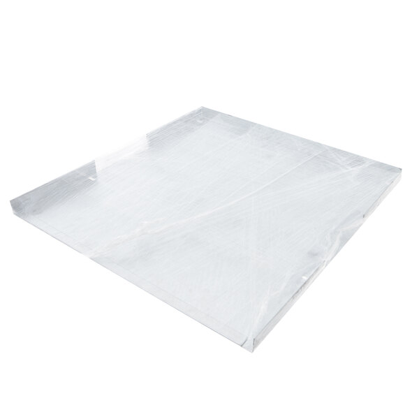 A clear plastic sheet covering a white APW Wyott bottom panel.