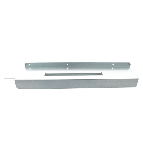 A white metal shelf with two rectangular holes.