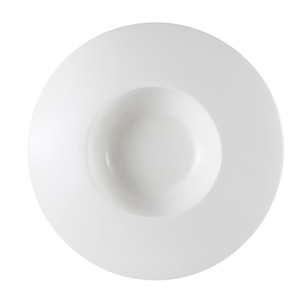 A bright white porcelain bowl with a wide draping rim.