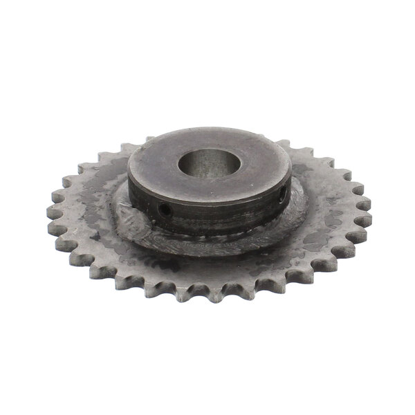A close-up of a Nieco drive sprocket, a circular gear with a hole in the center