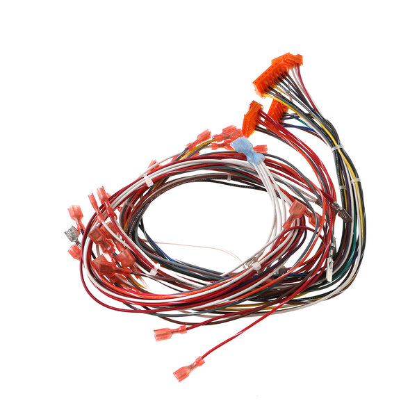 A Fetco Low Amp Harness with orange and black connectors on a bunch of colorful wires.