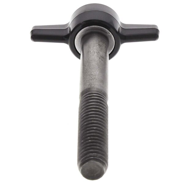 A black screw with a metal wingnut on top.