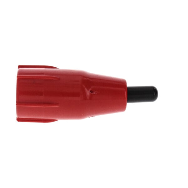 A red plastic Vitamix spray head with black accents and holes.