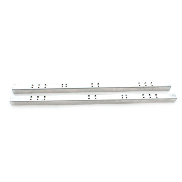 Two metal bars with holes in them.