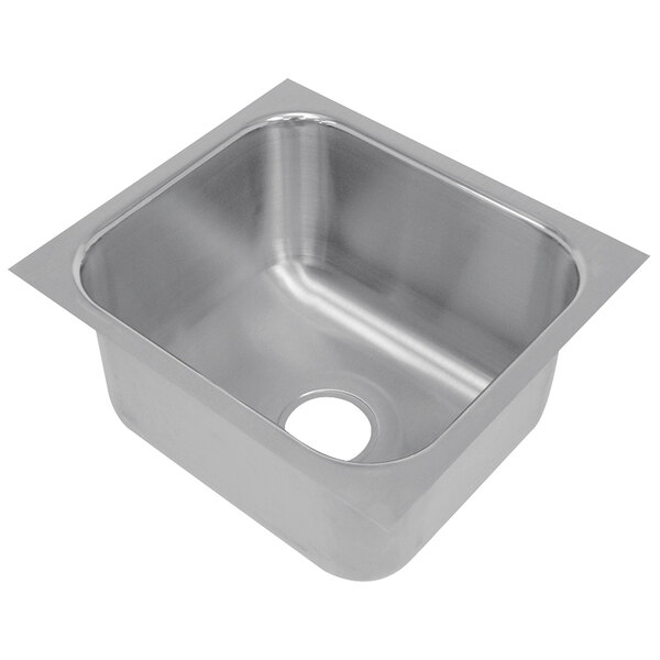 An Advance Tabco stainless steel undermount sink bowl with a square hole.